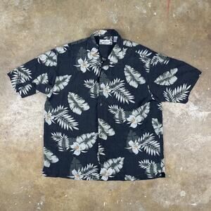 Summa Silk Hawaiian Shirt Men’s XL Black Floral Aloha Camp Button Up‎ Y2K